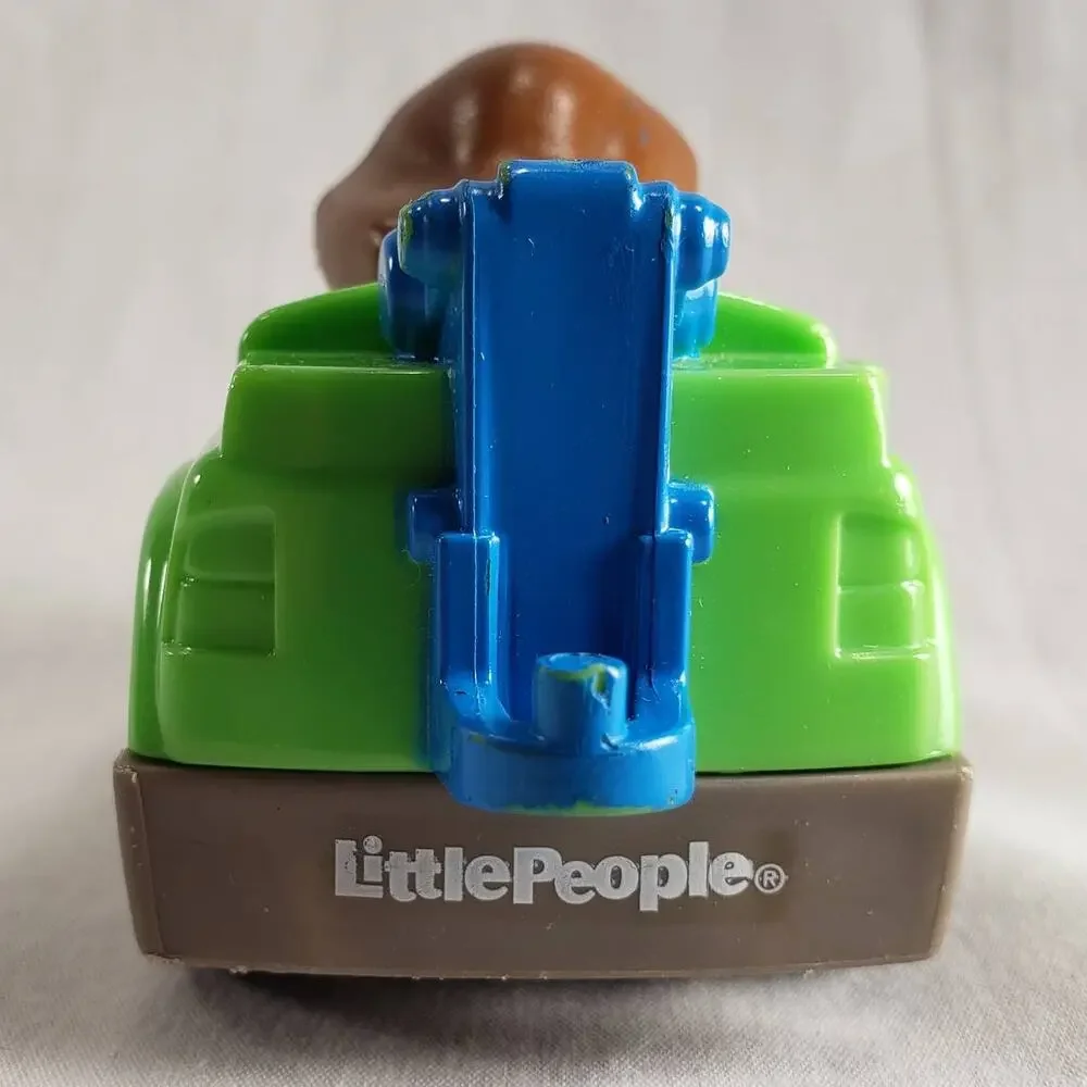 Little People Fisher-Price Brunette Girl Driving Green Tow Truck with Blue Hitch